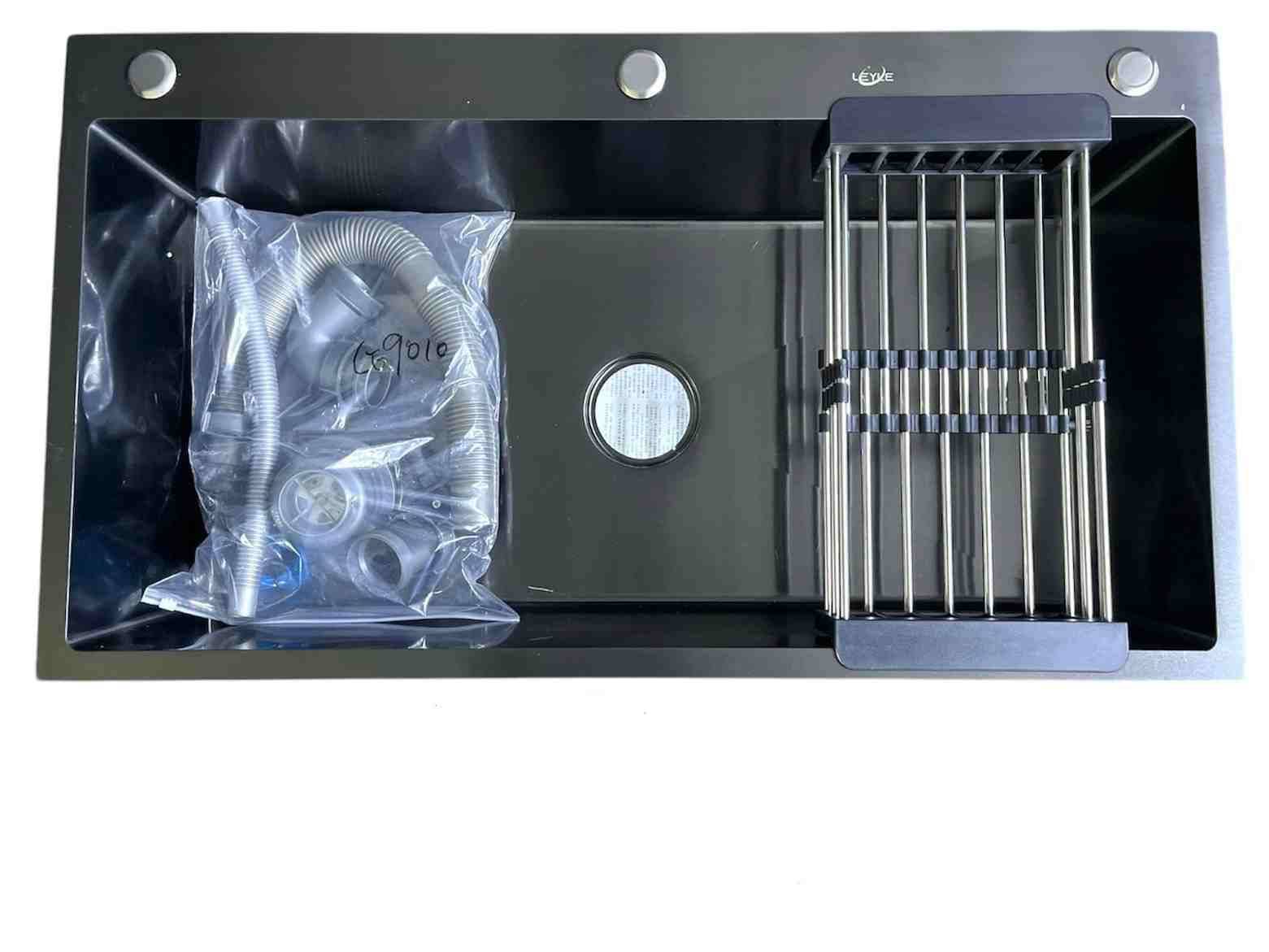 سینک ظرفشویی دست ساز دودی 50*100دو لگن با سیفون وسبد