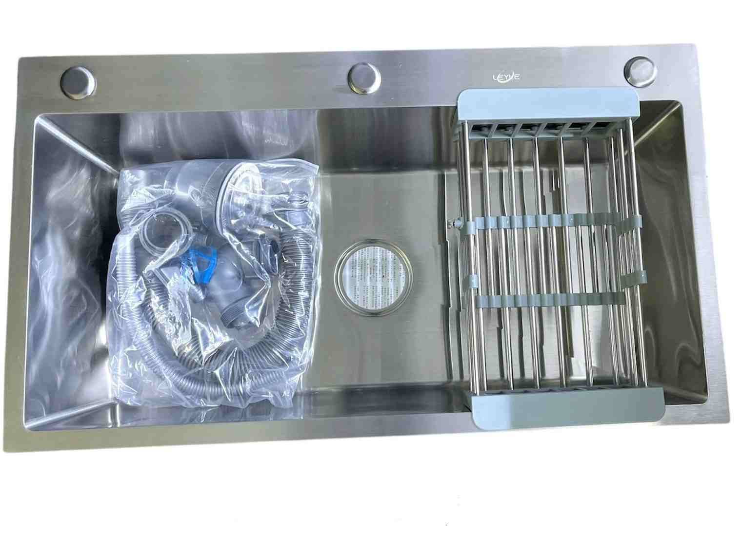 سینک ظرفشویی دست ساز کروم مات50*100دو لگن با سیفون وسبد