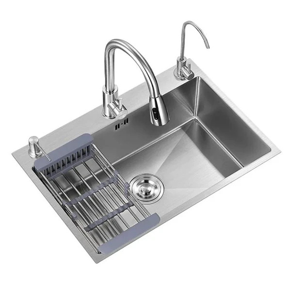 سینک ظرفشویی دست ساز کروم مات 45*80تک لگن با سیفون و سبد