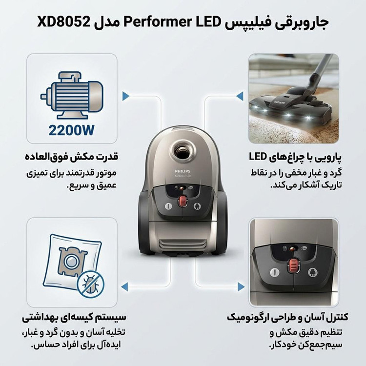 جاروبرقی 2200 وات فیلیپس مدل XD8052